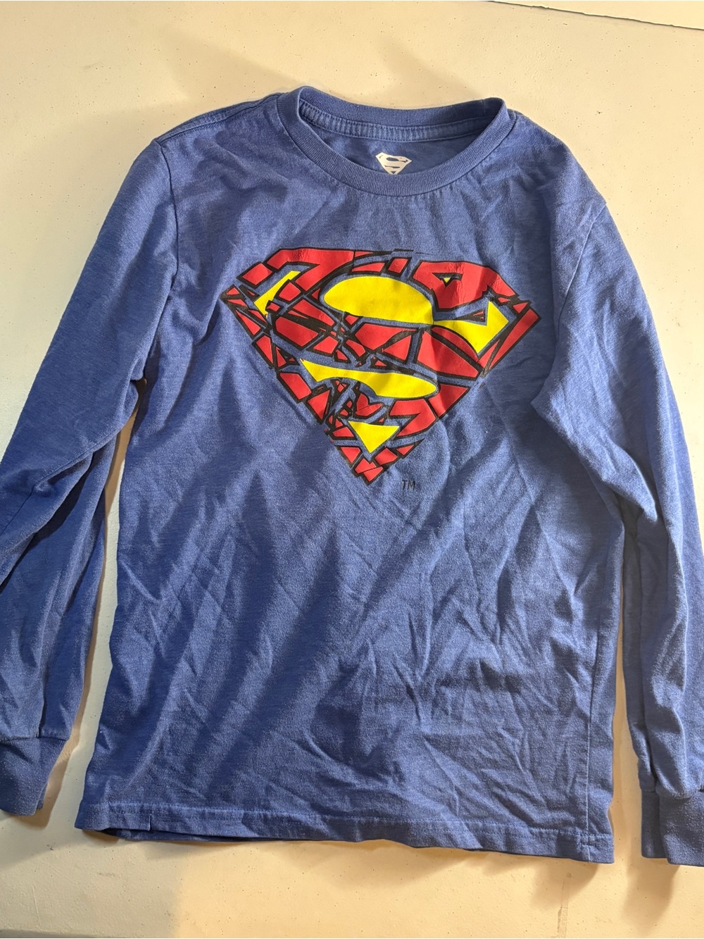 DC Blue Long-Sleeve Tee with‎ Red & Yellow Superman Shield